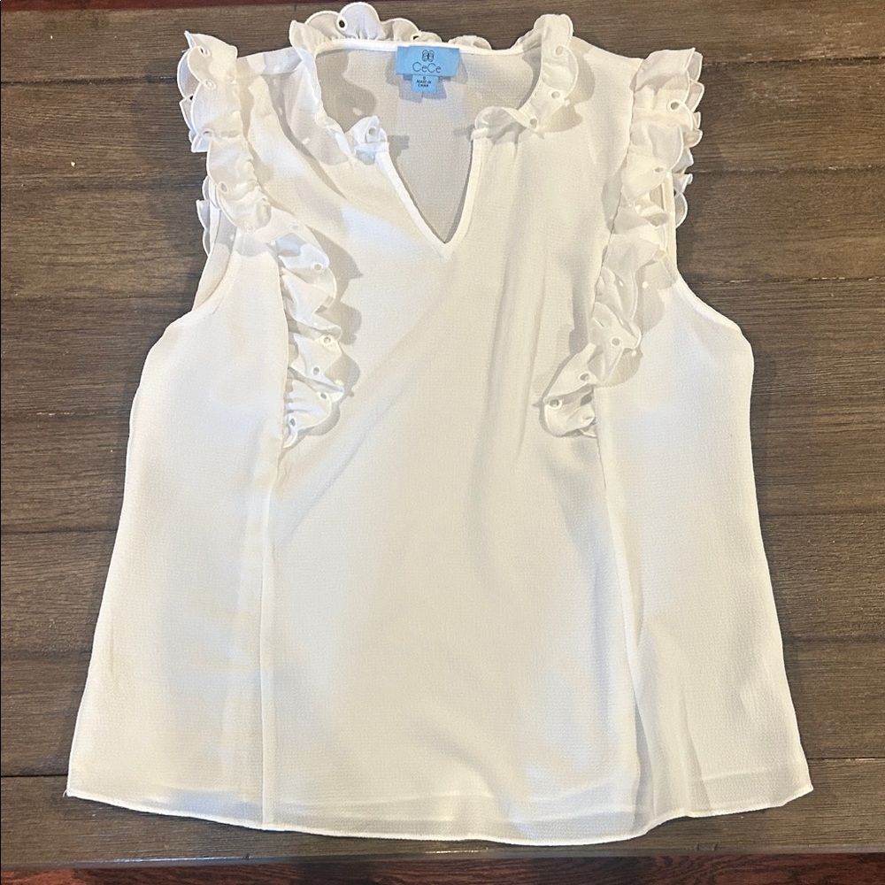 CeCe White Ruffle Trim Blouse